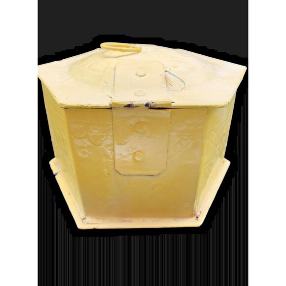 Painted Metal Hinged Hexagon Lockbox Handmade Yellow Storage w Hanger 6" - Picture 3 of 8